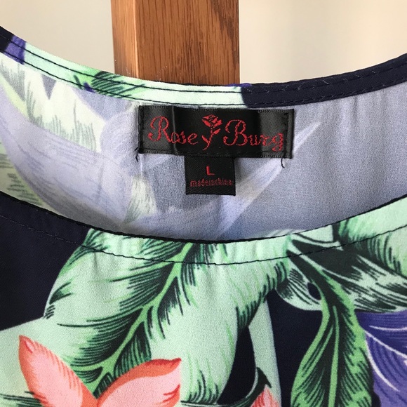 Rose Burg Navy Flower Print Strappy Blouse - Large - Picture 3 of 7